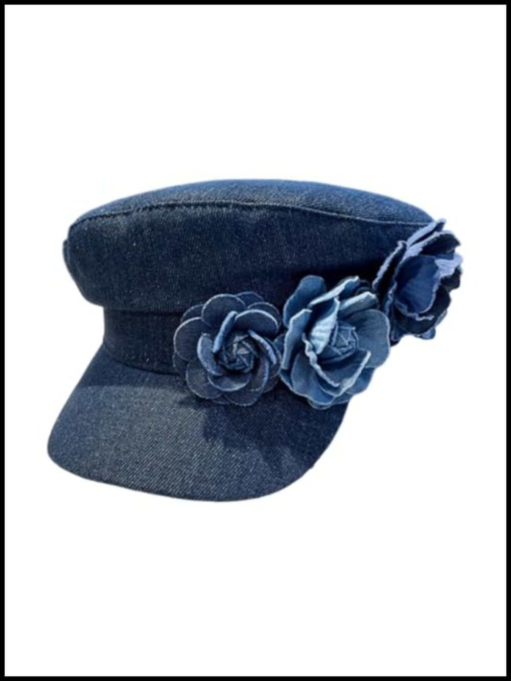 Denim Newsboy Hat French Style 3D Floral Sun Cap Adjustable